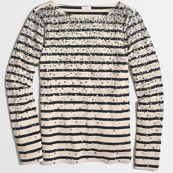 J. Crew Striped Confetti Sequin Long Sleeve Top